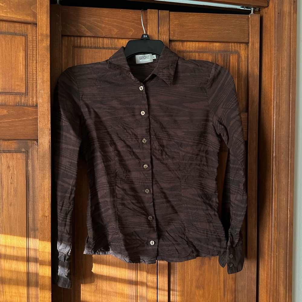 Vintage Missoni Sport Linen Zebra Print Brown Top